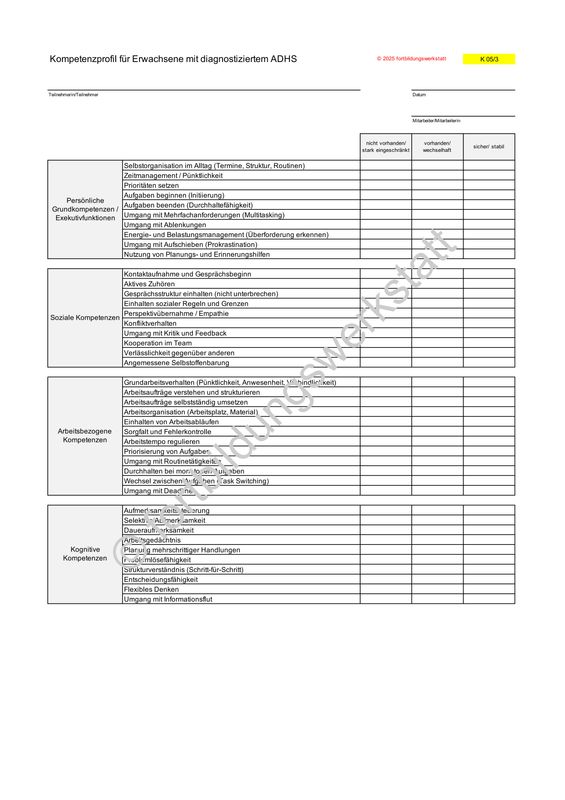 Kompetenzprofil für Erwachsene mit diagnostiziertem ADHS - Standard-Lizenz (Einzelnutzung) Kompetenzprofil für Erwachsene mit diagnostiziertem ADHS - Standard-Lizenz (Einzelnutzung)