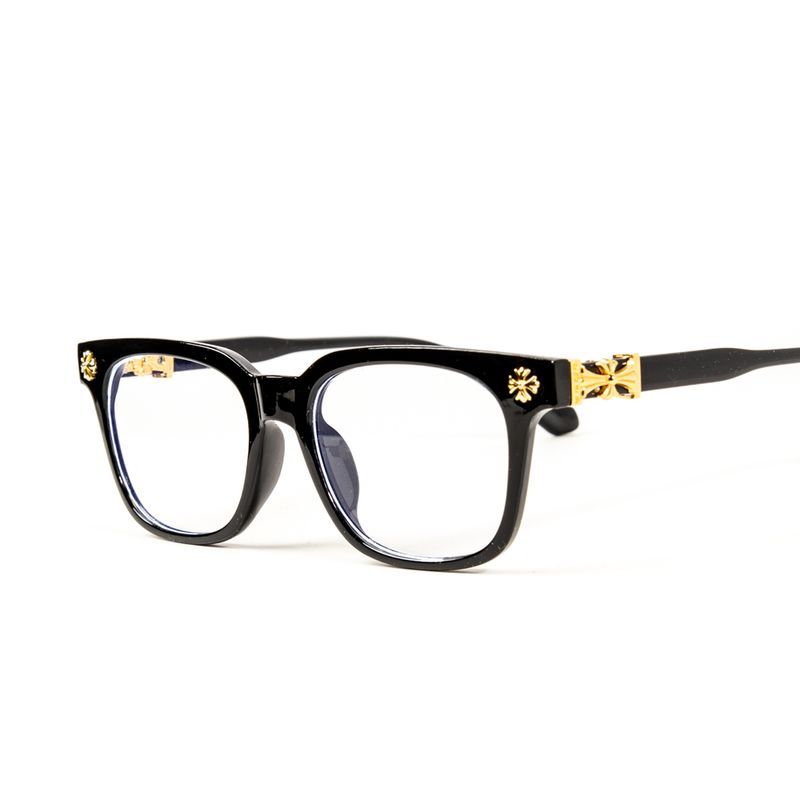 Clear Lens Fashion Non-prescription Classic Black Gold Plated Metal Cross Eyeglasses
