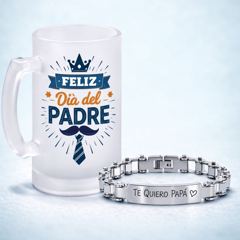 Pack Regalo Motero – Jarra de Cerveza + Pulsera Cadena de Moto (SOKDO)