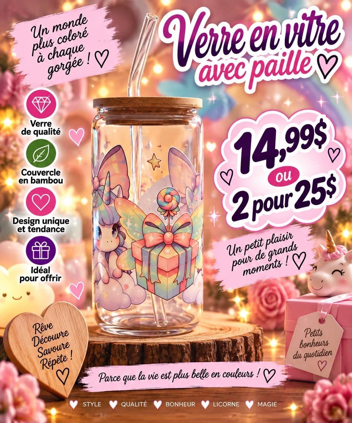 Mug en verre avec paille