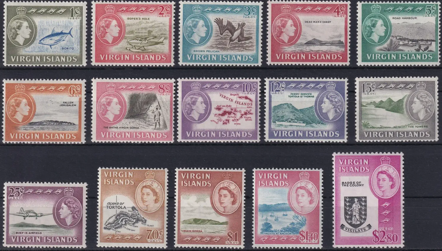 British Virgin Islands 1964 Definitive Issues - Queen Elizabeth II &amp; Local Motifs. MNH(**)