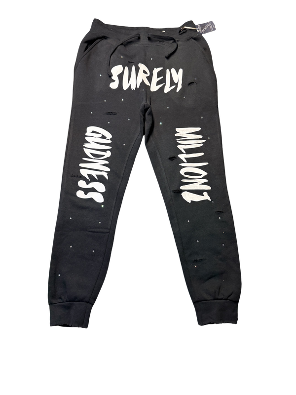 SGM BLACK JOGGERS WITH RHINESTONE AND SCRATCH
