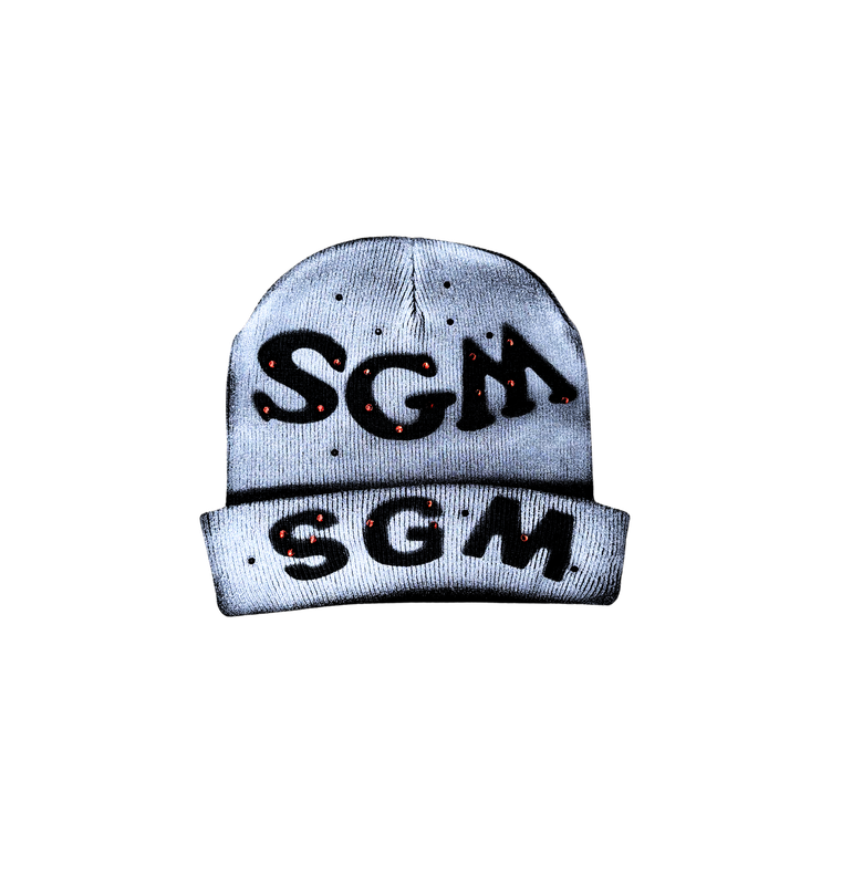 SGM BLACK AND WHITE BEANIE WITH RHINESTONES