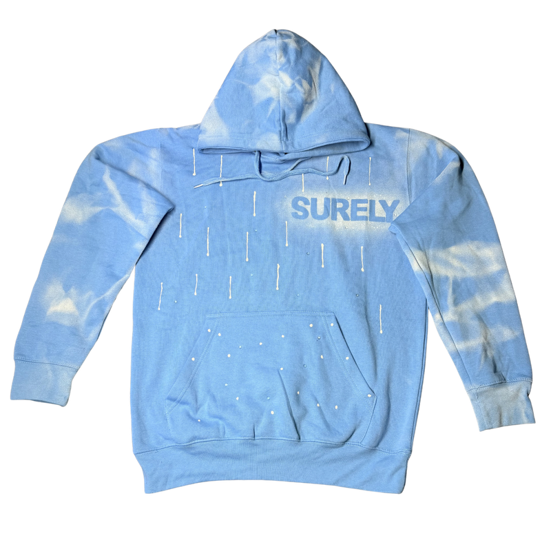 SURELY SKY BLUE HOODIE WITH WATER DROP AND SLIME RUNNING WITH SPRAY PAINT