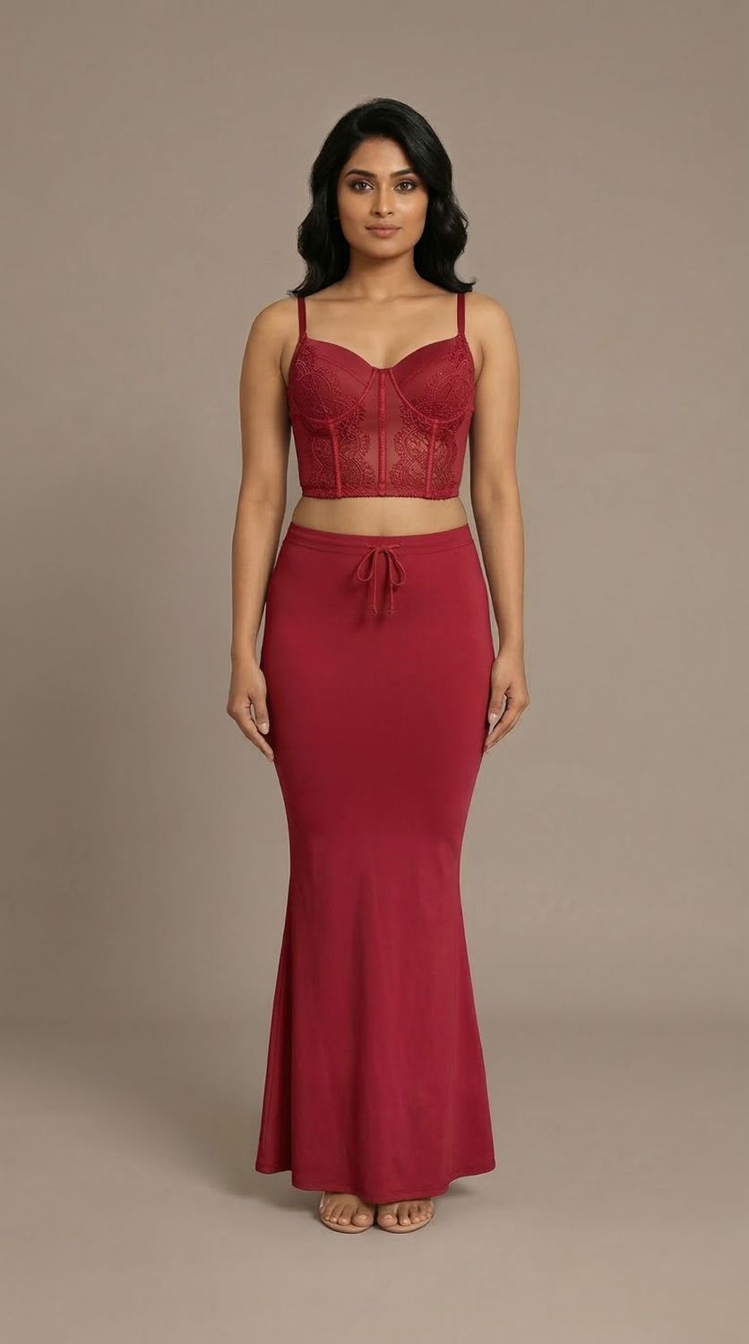 cherry red saree shapewear smooth fit petticoat for sarees