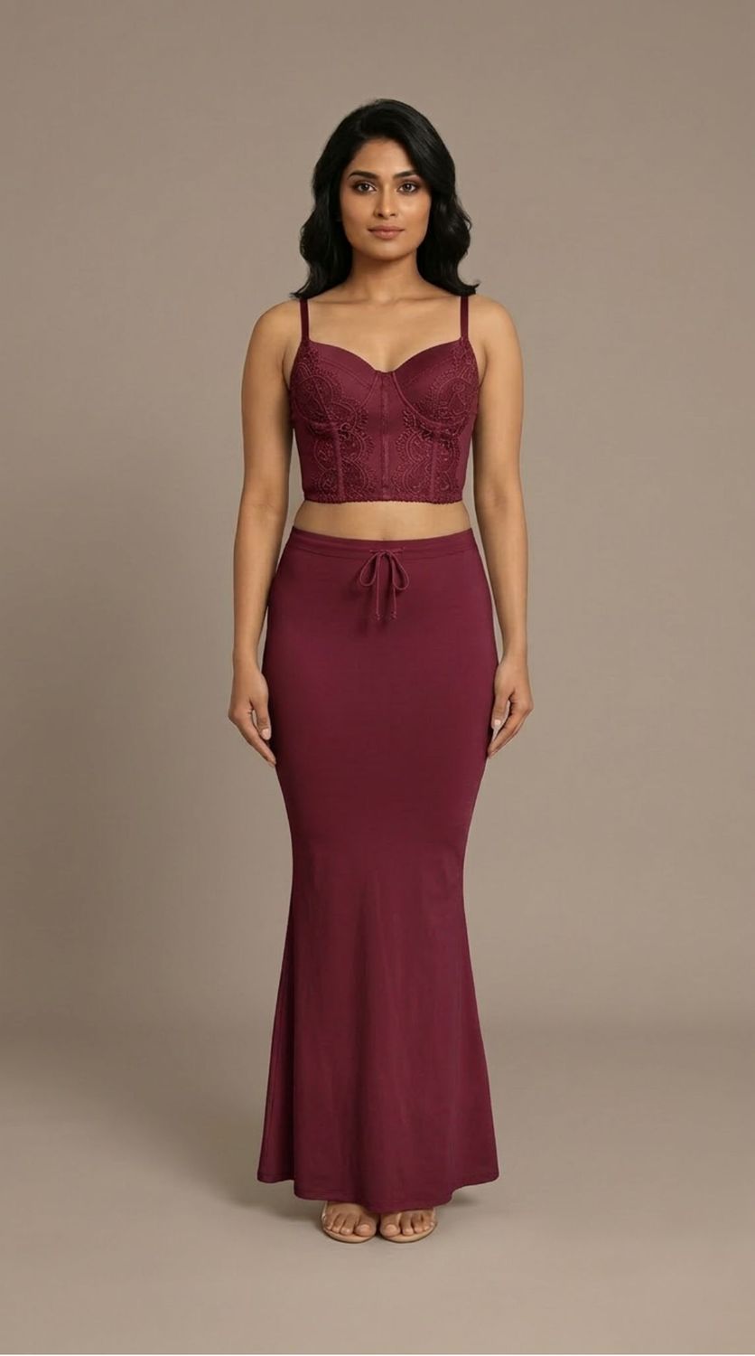 wine saree shapewear smooth fit petticoat for sarees