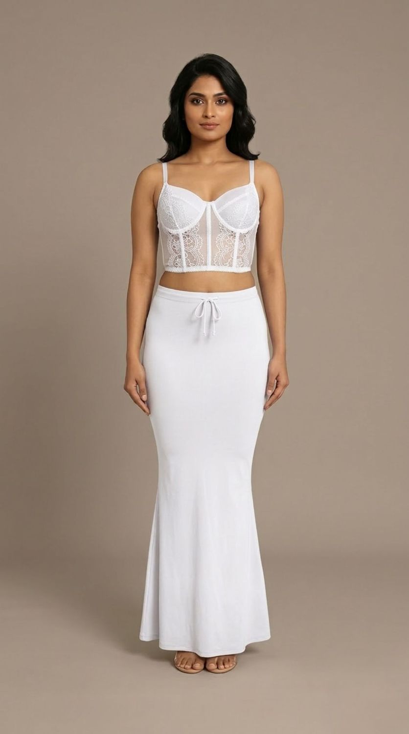 white saree shapewear smooth fit petticoat for sarees