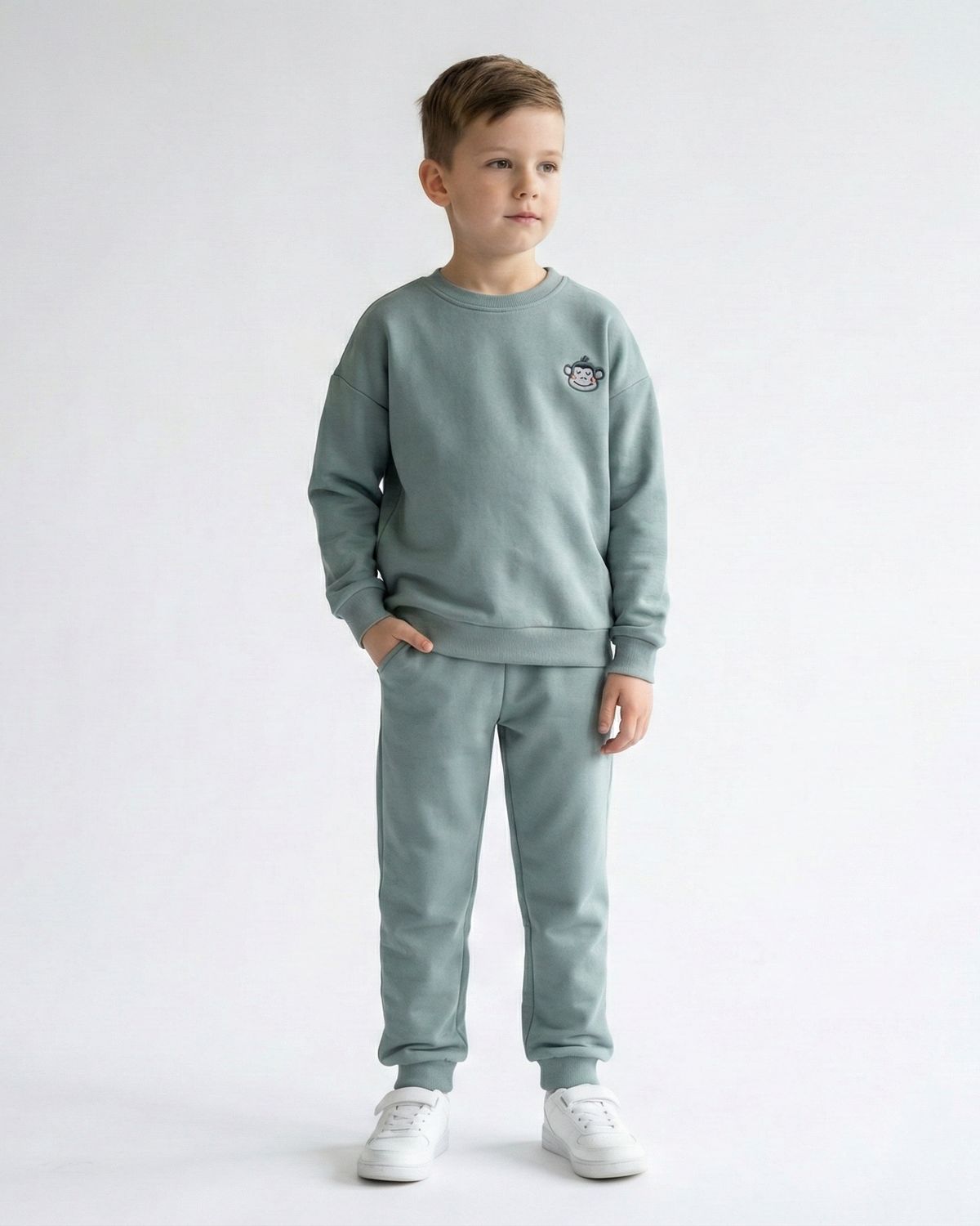 Bawełniany Komplet Dresowy z Haftem Małpki