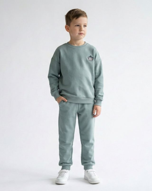 Bawełniany Komplet Dresowy z Haftem Małpki