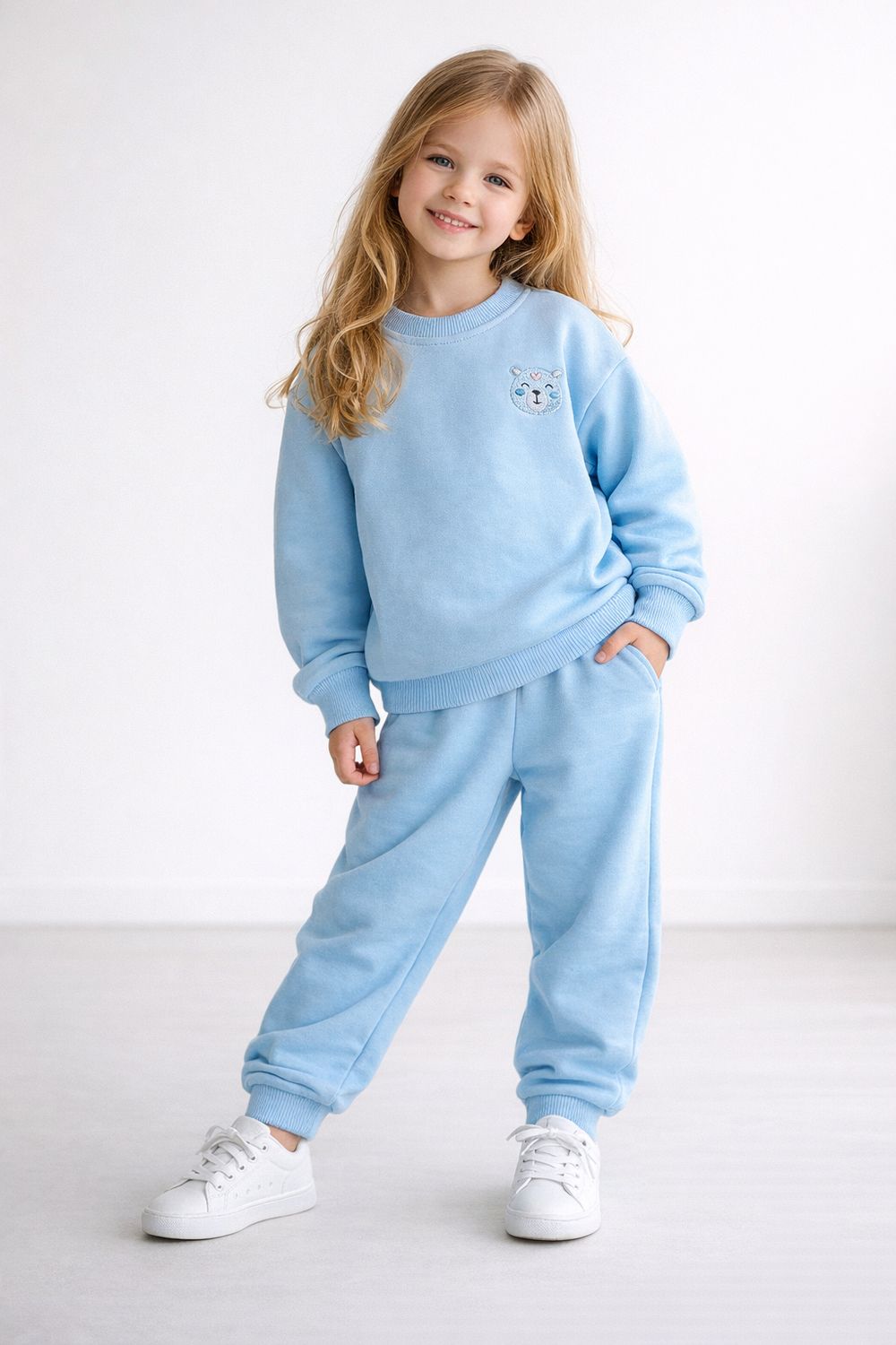 Bawełniany Komplet Dresowy z Haftem Misia