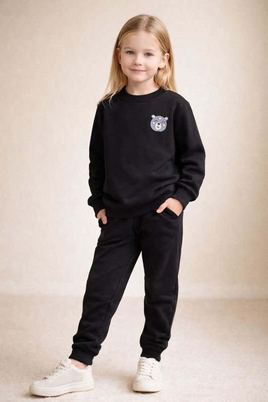 Bawełniany Komplet Dresowy z Haftem Misia