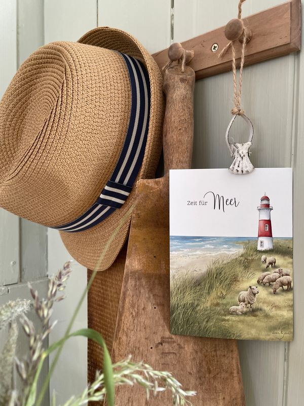 Postkarte „Zeit für Meer“ – Deich & Leuchtturm