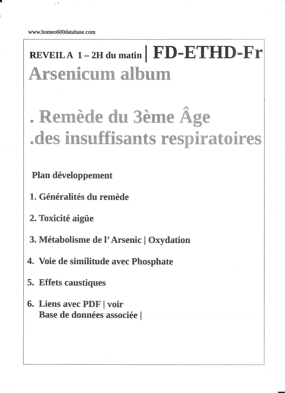 Ars. | ARSENICUM ALBUM | 3ème  âge | Insuffisant respiratoire