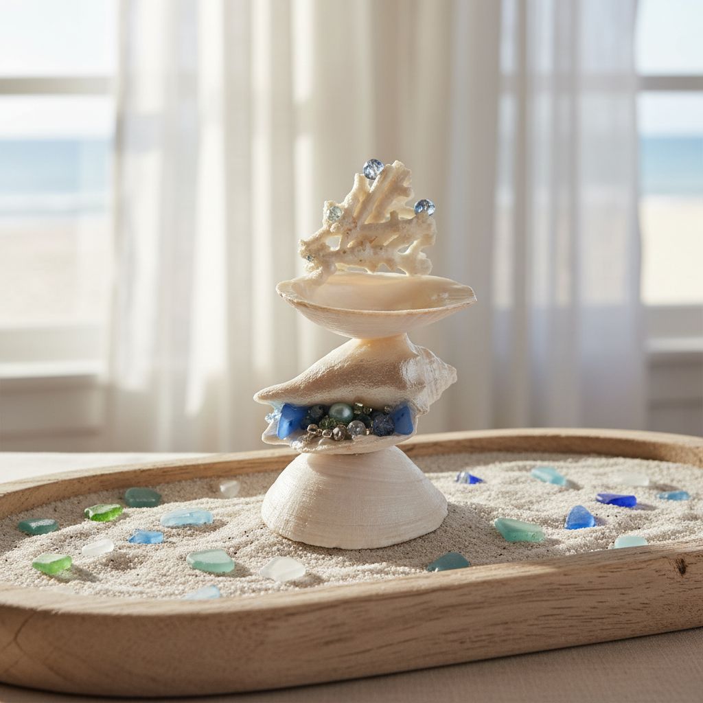 Coral &amp; Shell Iridescent Pearl and Blue Jewelry Tray