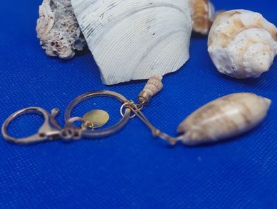 Olive Shell on Gold Keychain with Auger Shell Olive Shell on Gold Keychain with Auger Shell