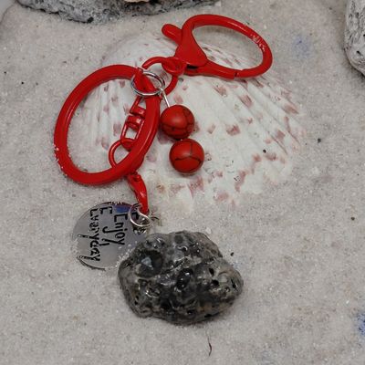 Black Fossilized Coral with Silver Charm Black Fossilized Coral with Silver Charm