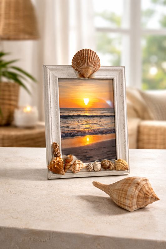 4x6 White Frame with Natural Shells