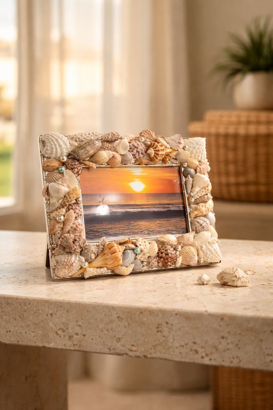 Hinged Picture Frame Jewelry Box with Natural Shells