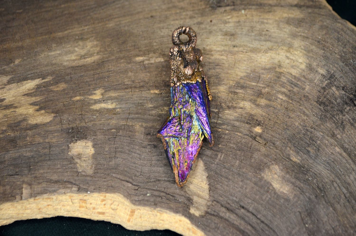 Zawieszka z turmalinem – miedź elektroformowana - miedź