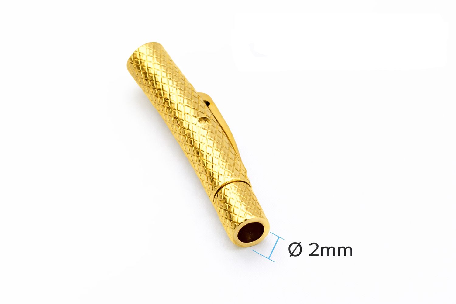 Końcówka ze stali nierdzewnej do rzemieni – złota – 2mm