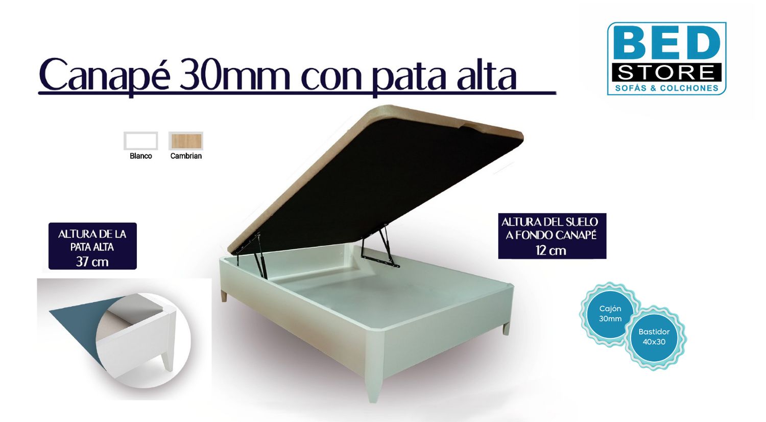 Canapé 30mm con pata alta
