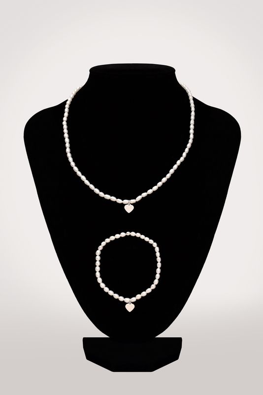 Szív rizsszem - édesvízi igazgyöngy ékszer szett