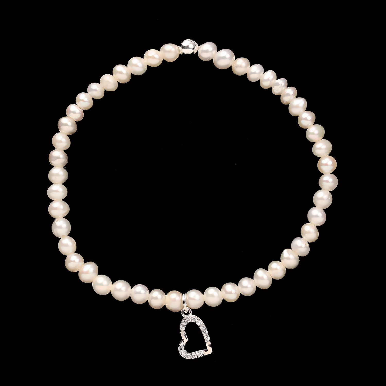 Szív gyöngyös fehér karkötő- édesvízi igazgyöngy