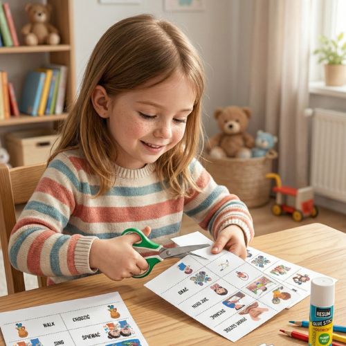 Fiszki edukacyjne do wycięcia – Czasowniki (Angielski dla dzieci) do druku (pdf)