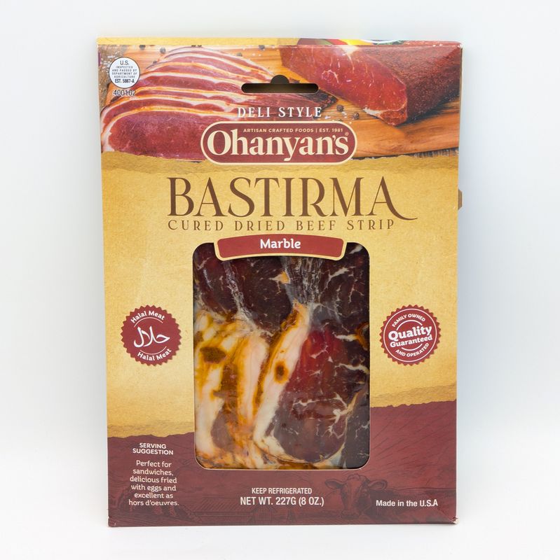 OHANYAN'S Ohanyan Sliced Cured Dried Beef Fat Strip Marble Pastrami Bastirma Basterma Pastirma 8oz