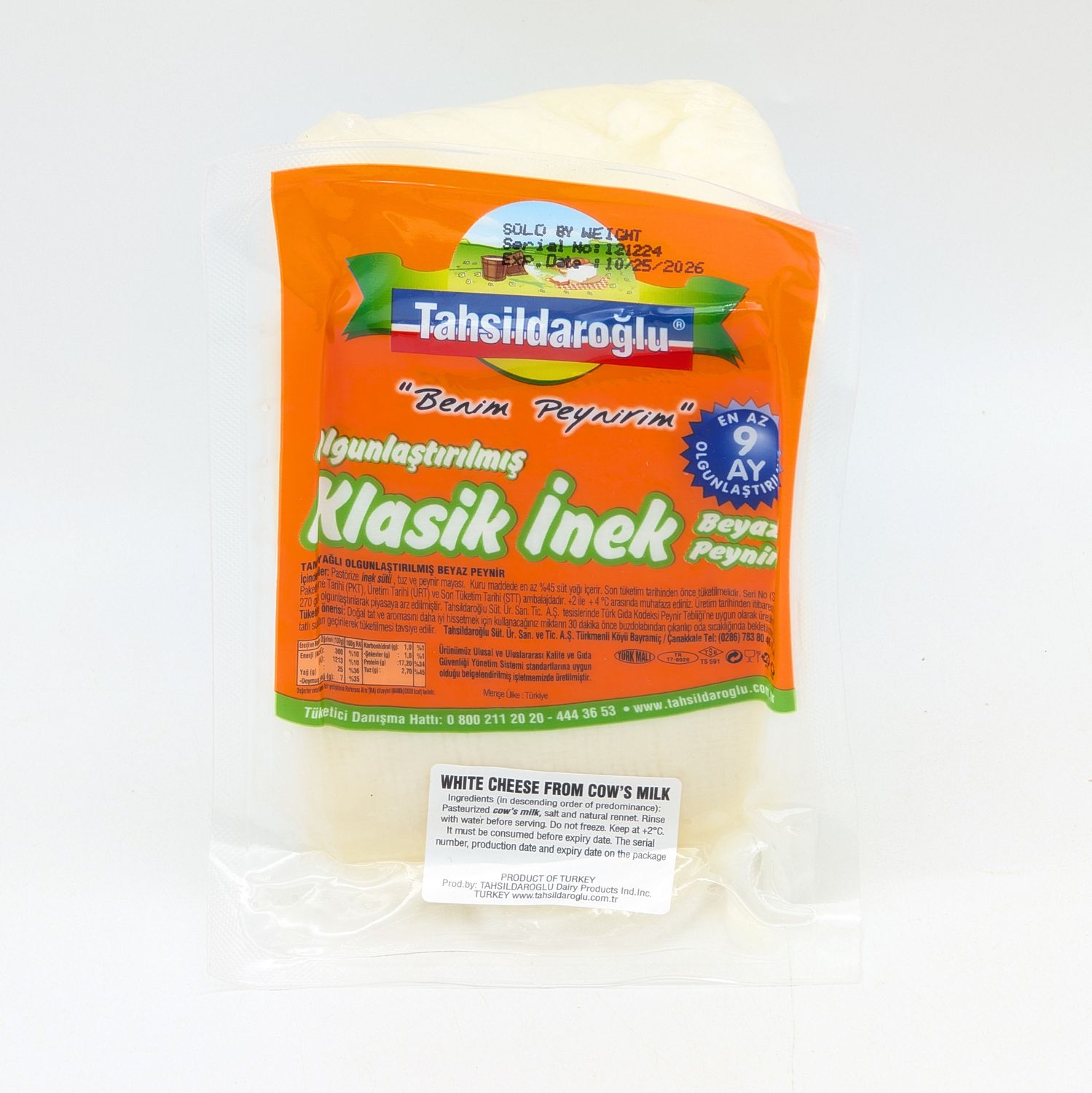 TAHSILDAROGLU Aged Classic Cow White Cheese - Klasik Inek Peyniri ~1.4-1.6lb