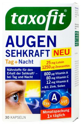 Taxofit 日夜超小膠囊葉黃素，30 粒Augen Sehkraft Tag &amp; Nacht ext. kleine Kps 17 mg Lutein, 30 er
