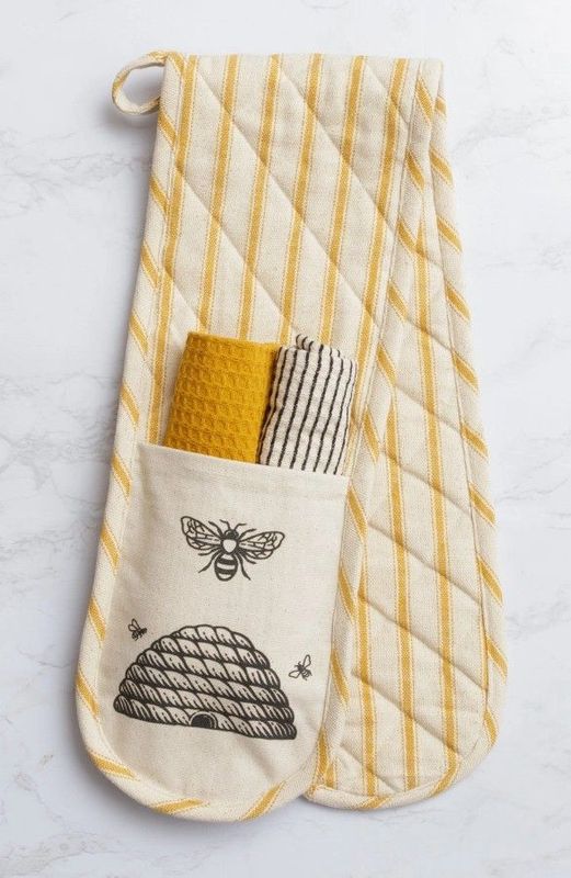Double Oven Mitt Gift Set with Dish Cloths - Bee