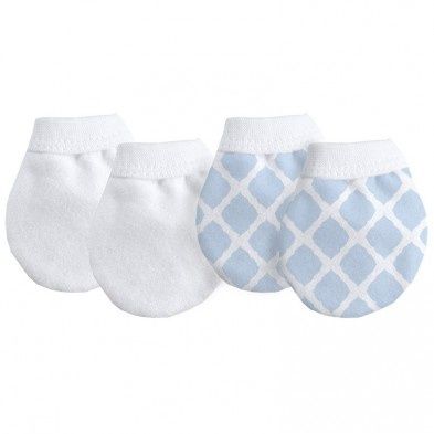 Kushies No Scratch Mittens 2pk White/Blue Lattice
