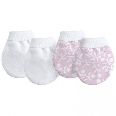 Kushies No Scratch Mittens 2pk White/Pink Berries