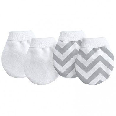 Kushies No Scratch Mittens 2pk White/Grey Chevron