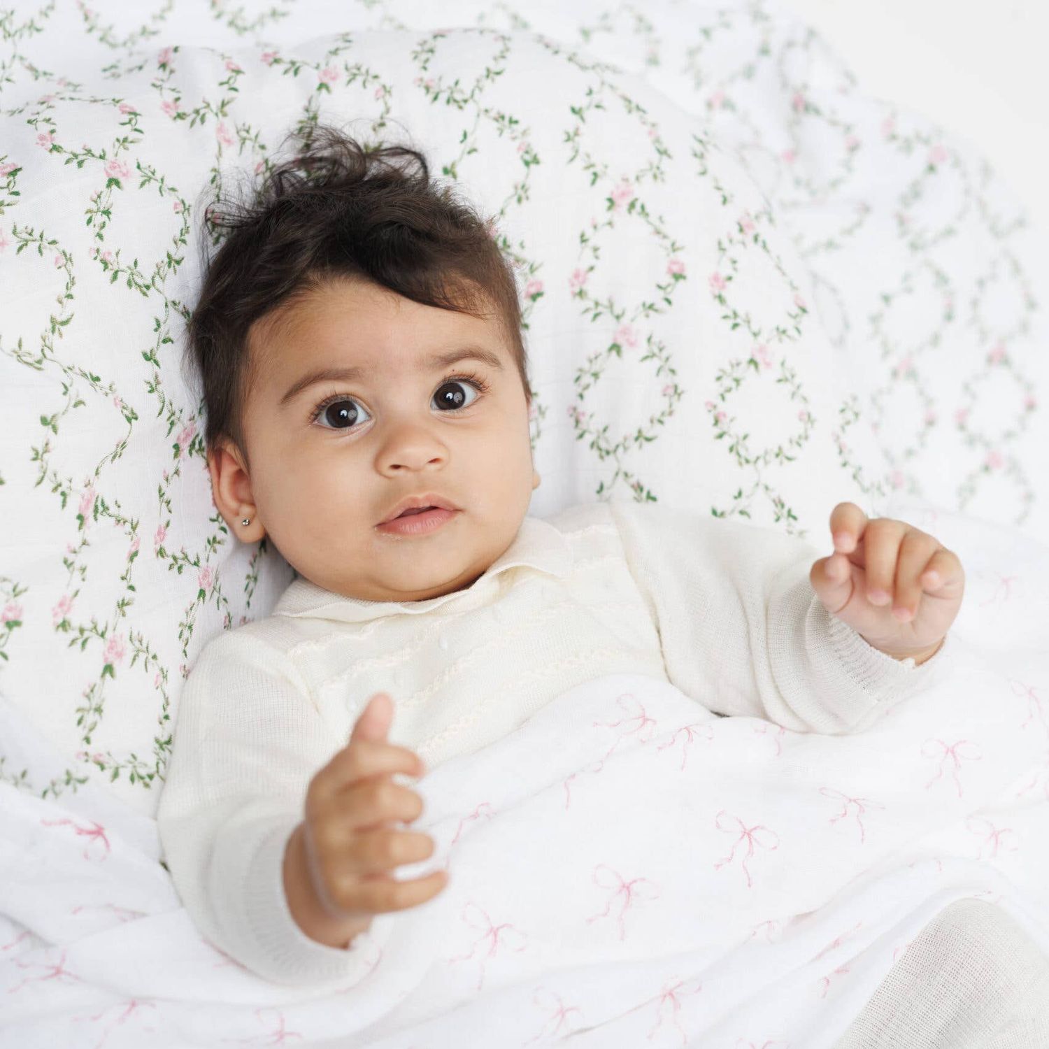Lulujo Cotton Swaddle Blankets 40x40" 2pk Bows &amp; Rose Trellis