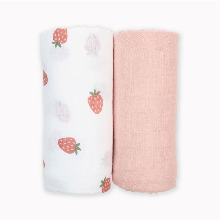 Lulujo Cotton Swaddle Blankets 40x40" 2pk Strawberry &amp; Ballet Slipper