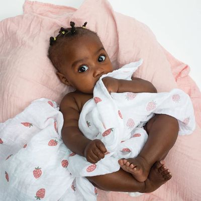 Lulujo Cotton Swaddle Blankets 40x40" 2pk Strawberry &amp; Ballet Slipper