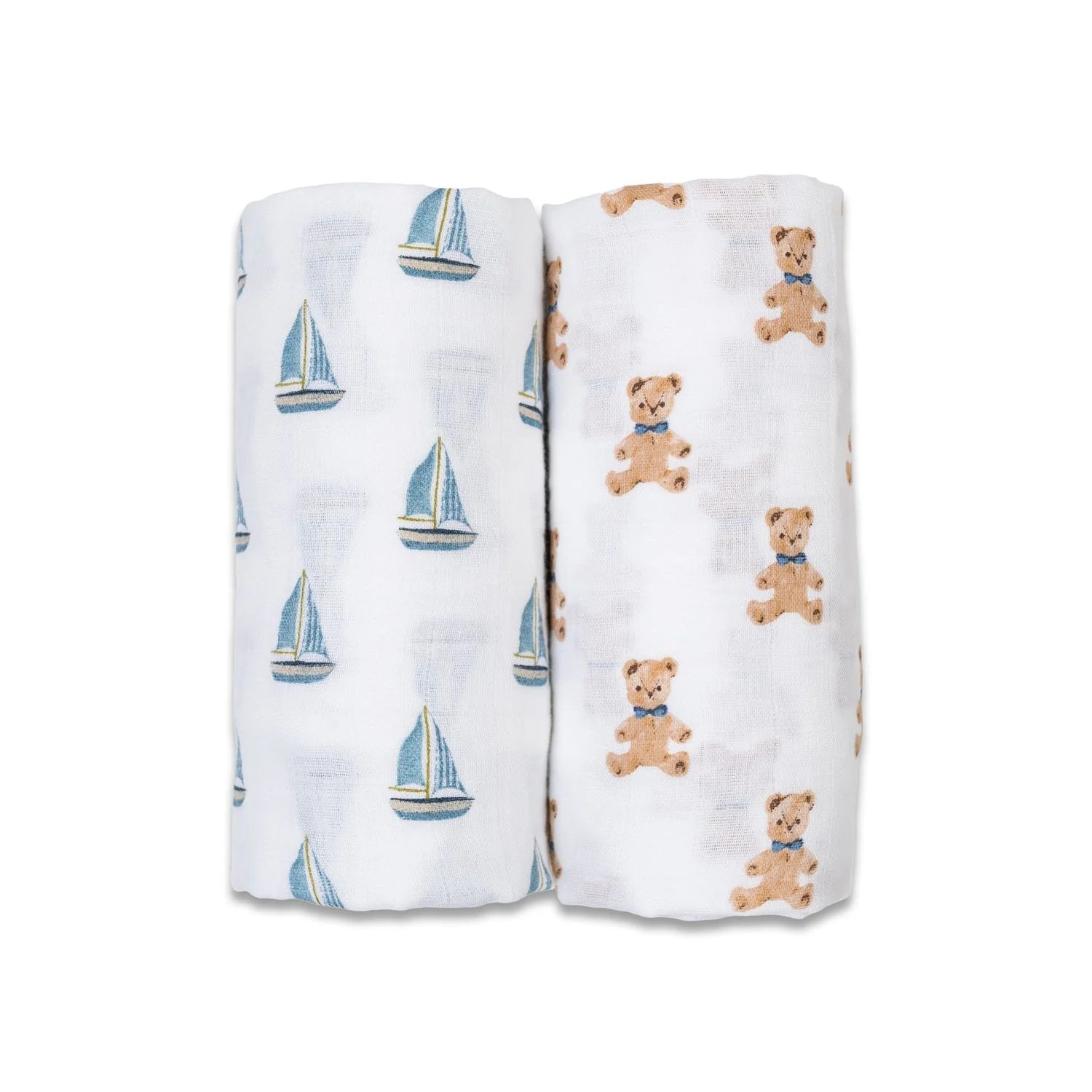 Lulujo Cotton Swaddle Blankets 40x40" 2pk Vintage Bears &amp; Sailboats