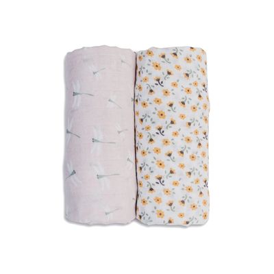 Lulujo Cotton Swaddle Blankets 40x40" 2pk Vintage Floral &amp; Dragonfly