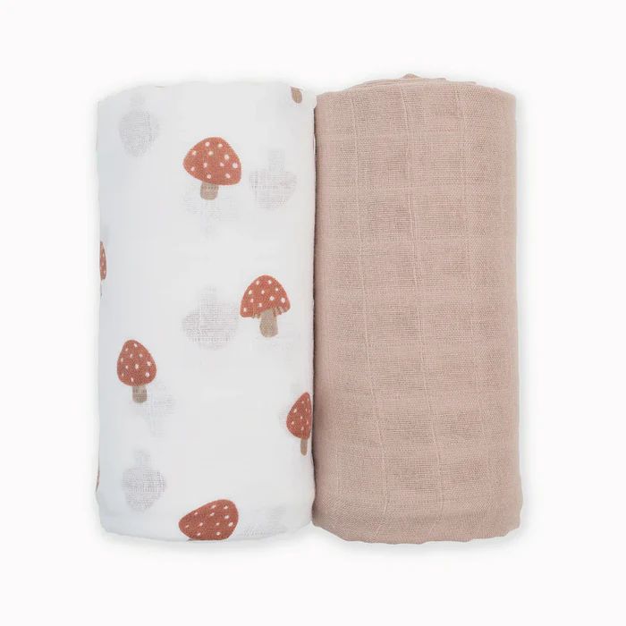 Lulujo Cotton Swaddle Blankets 40x40" 2pk Mushroom &amp; Sand