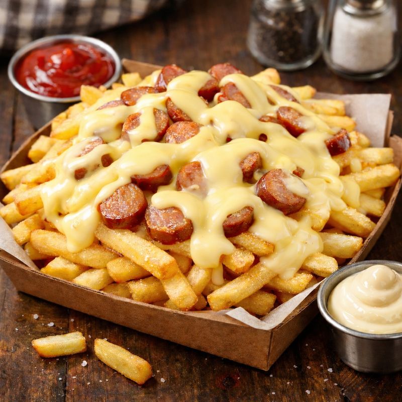 SALCHIPAPAS DE PAVO CON QUESO