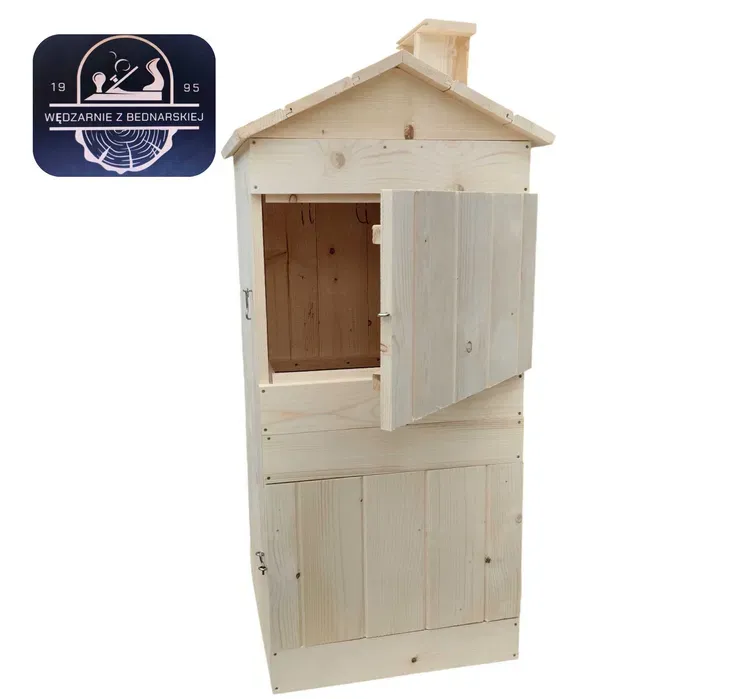 Wędzarnia drewniana ogrodowa DUŻA z daszkiem i kominkiem 50x50X100