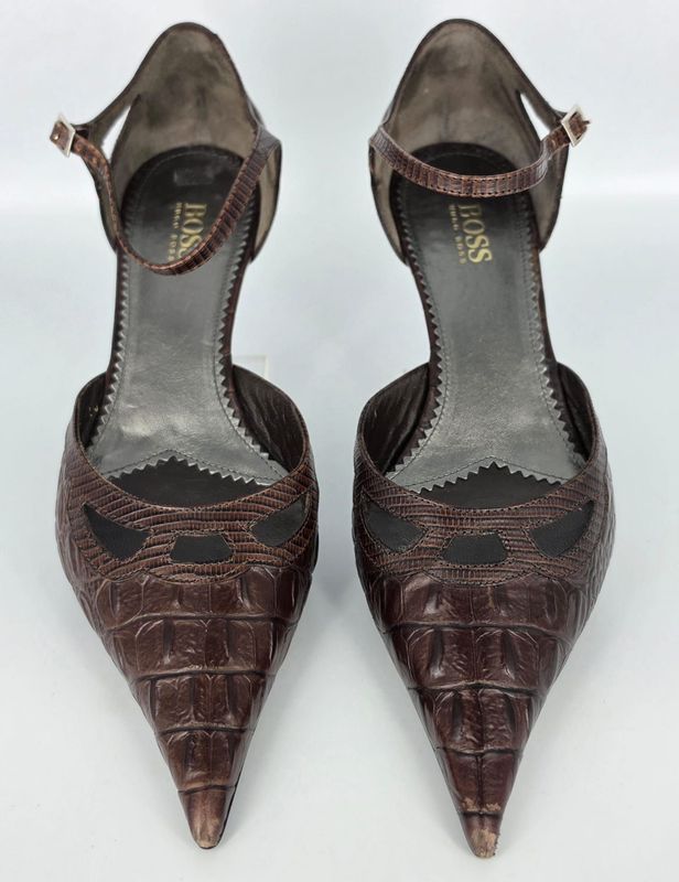 HUGO BOSS Pumps Sling aus Leder Krokodilstil in dunkelbraun Gr. 40