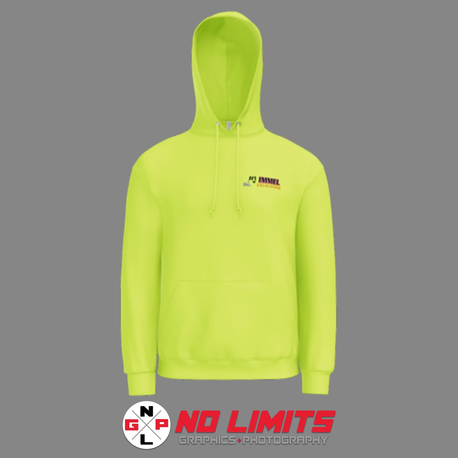 DOUBLE SIDED RJ IMMEL EXCAVATING JERZEES NUBLEND HOODIE