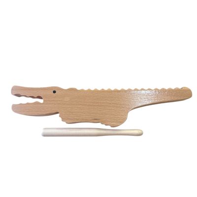 Wooden Alligator Guiro – Minimalist Crocodile Percussion Instrument with Mallet, Natural Wood Musical Gift