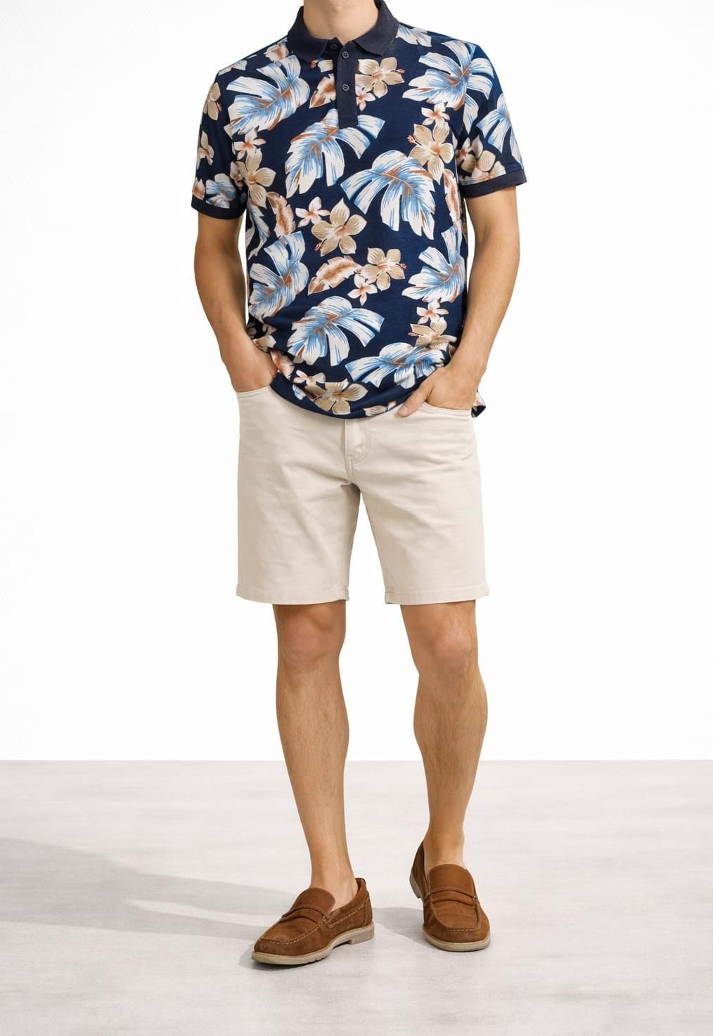 POLO FLORAL AZUL MARINO