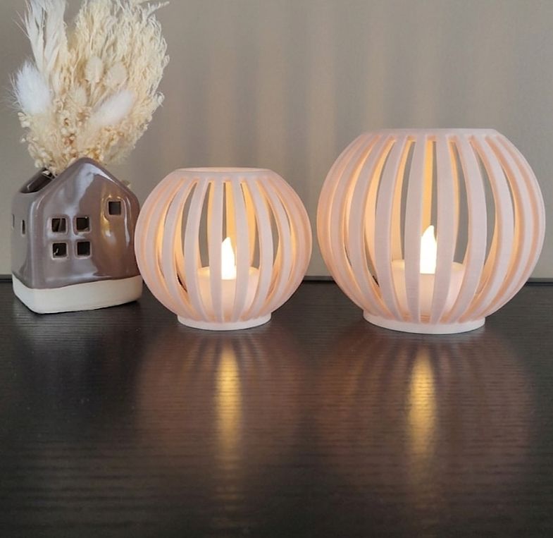 2er Set Windlicht mit LED Kerze "Ribbon"