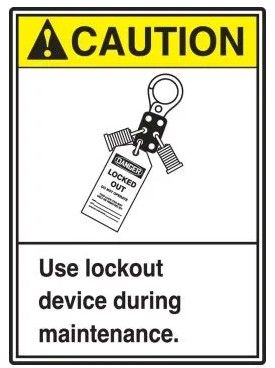ANSI ISO Caution Safety Label: Use Lockout Device During Maintenance, 5/pack (#LLKT606VSP)