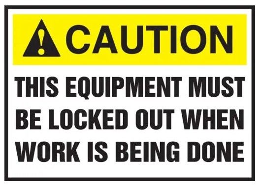 ANSI Caution Safety Label: This Equipment Must Be Locked Out When Work Is Being Done, 5/pack (#LLKT607VSP)